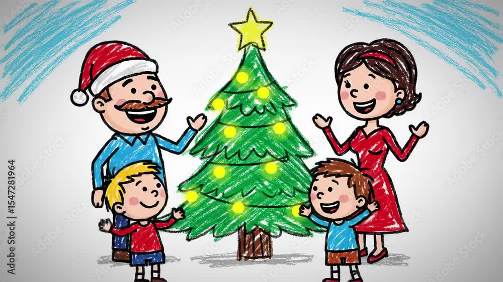 Cartoon family celebrating christmas Cartoon family celebrating christmas