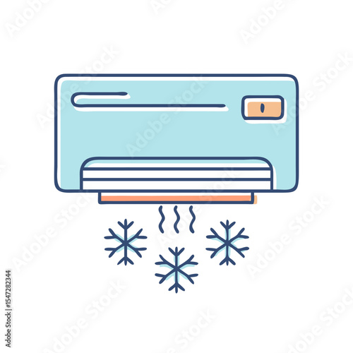 Air conditioner emits cold air with snowflakes as symbol of cooling