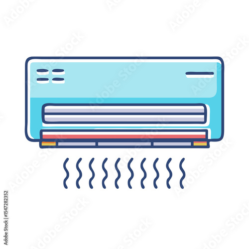 Illustration of air conditioner blowing cool air in a simple modern style
