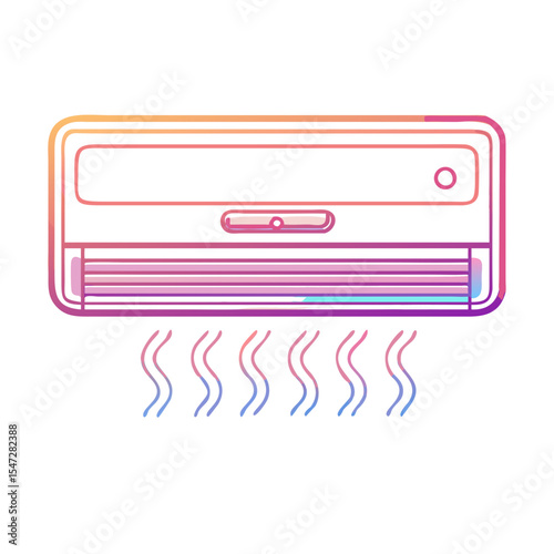 Colorful air conditioner unit with wavy lines symbolizing air flow illustration