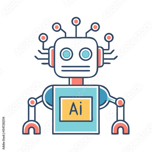 Stylized AI Robot with Retro Futuristic Design and Vibrant Color Palette