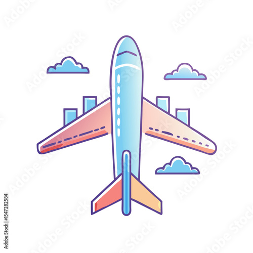 Cartoon Aircraft flying high in the clouds during daytime flight path