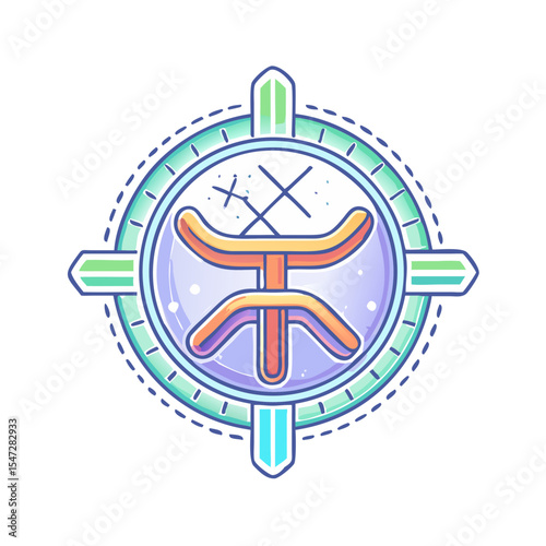 Unique Artistic Emblem with Abstract Symbolism and Stylized Compass Elements