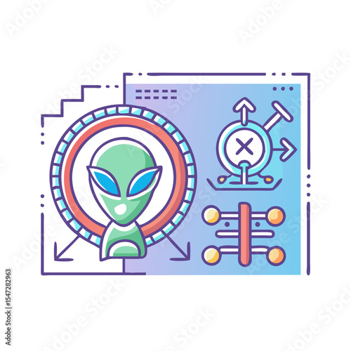 Conceptual illustration of alien, connection, technology, and signal transmission for science purposes