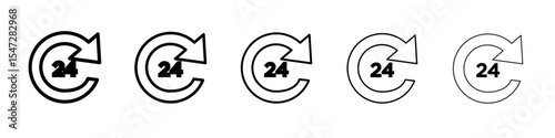 24 hrs support or service icon flat illustration set logo