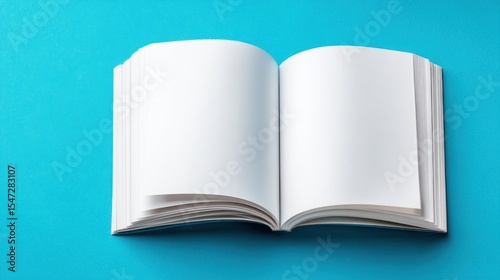 Open Book with Blank Pages on a Vibrant Blue Background, Inviting Creativity and New Ideas