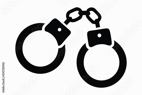 Simple black and white illustration of handcuffs. A straightforward, black and white graphic of a pair of handcuffs.