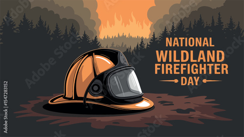 National Wildland Firefighter Day Helmet Forest Fire Tribute Illustration