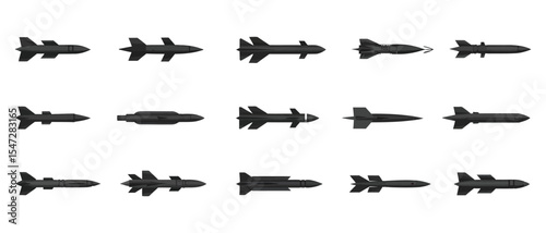 Filled Military Weapon Icons – Rockets, Missiles, and Warheads

