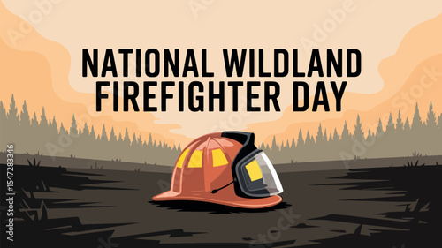 National Wildland Firefighter Day Helmet Forest Fire Tribute Illustration