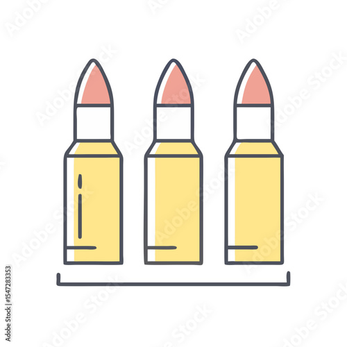Illustration of three ammunition cartridges in a row on a white background
