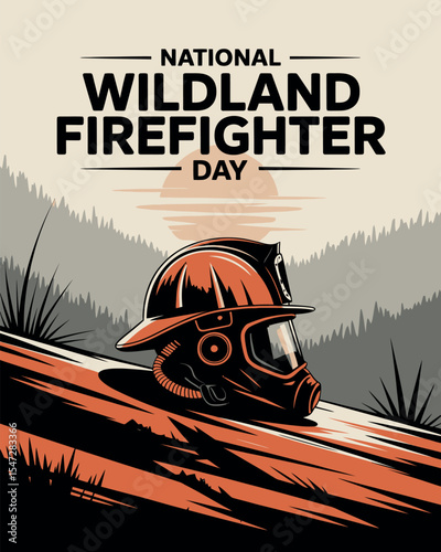 National Wildland Firefighter Day Helmet Forest Fire Tribute Illustration