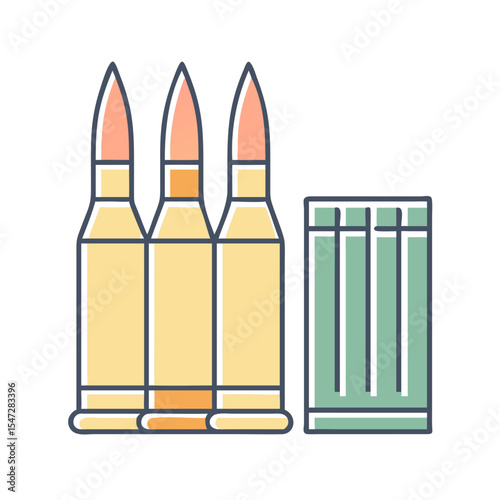 Illustration of Ammunition with Cartridge Case, Bullet, and Ammunition Box