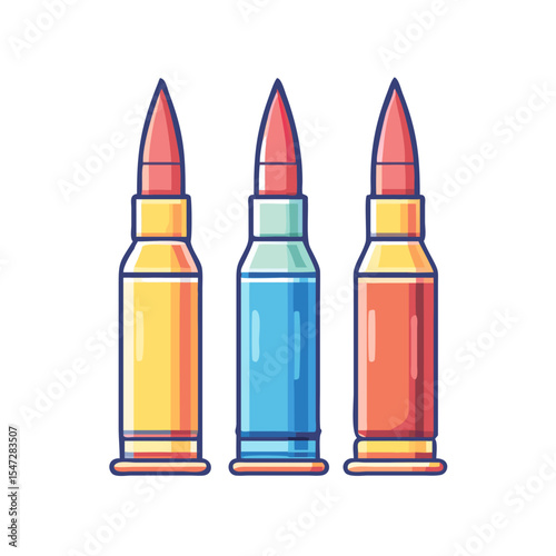 Colorful stylized vector illustration of three rifle bullets in a row