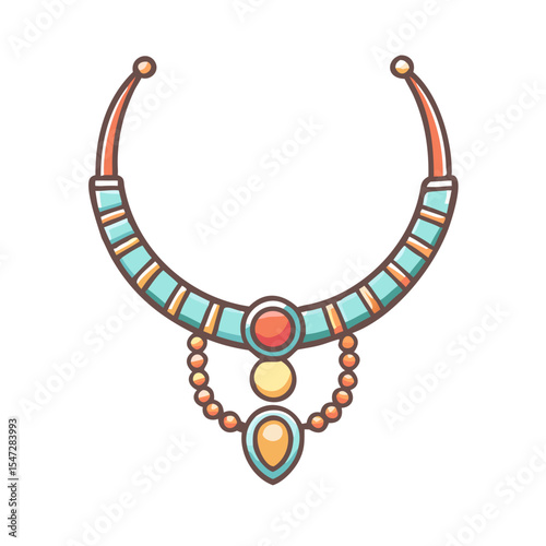 Stylized cartoon necklace with orange, yellow and turquoise colors and bead accents