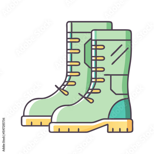 Illustration of a pair of tall green boots with yellow laces