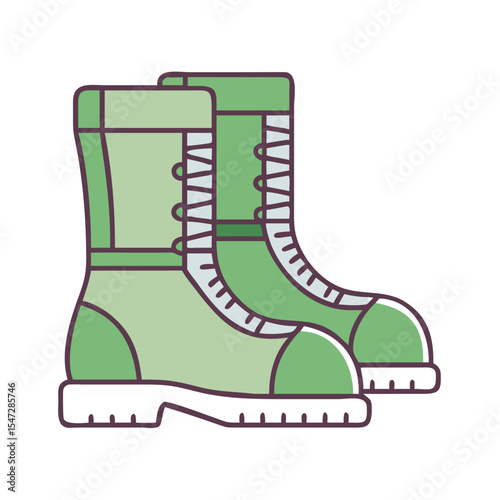A pair of vintage green work boots with rugged soles and laces