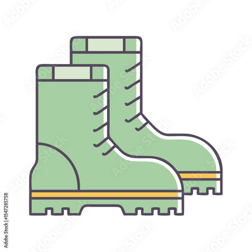 Pair of Wellies in Light Green with Yellow Trim and Purple Outline