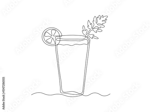 Abstract Bloody Mary cocktail.  continuous single line art drawing sketch, logo