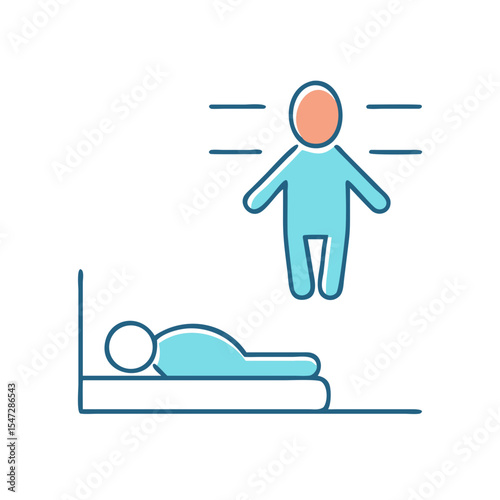 Astral Projection or Out of Body Experience Depicted with Simple Line Drawing