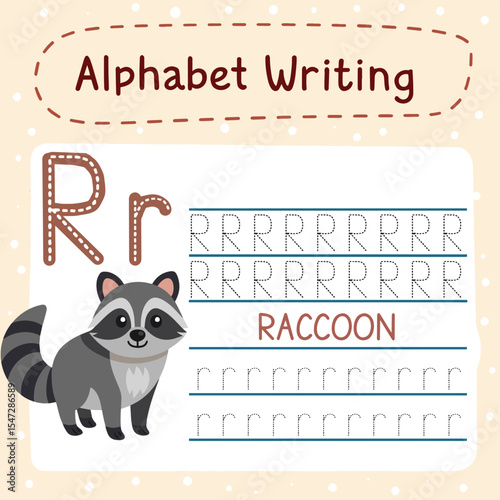 Raccoon Alphabet Tracing Worksheet for Preschoolers