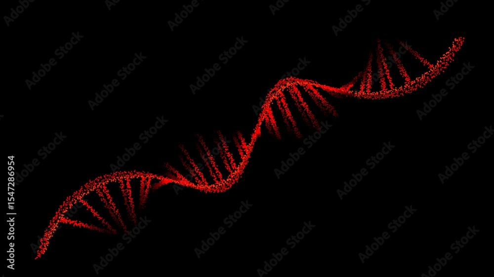 mRNA shape million element balls red and black ball outside with blue and light blue inside. rotating on the black screen