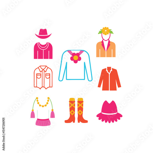 minimal outline clothing icons vector set