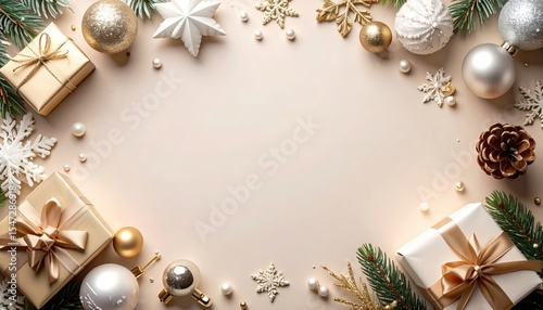 Festive holiday decorations cozy home flat lay arrangement christmas atmosphere overhead view celebration spirit