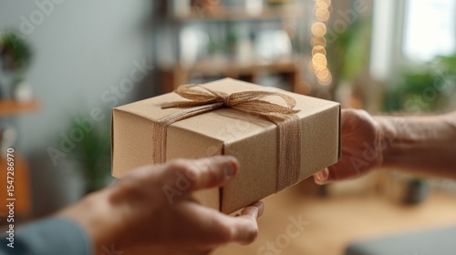 Receiving a Thoughtful Gift: A Brown Paper Package Tied with Twine Presented with Care and Warmth