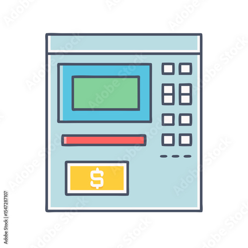 Simple cartoon illustration of an automated teller machine on a white background