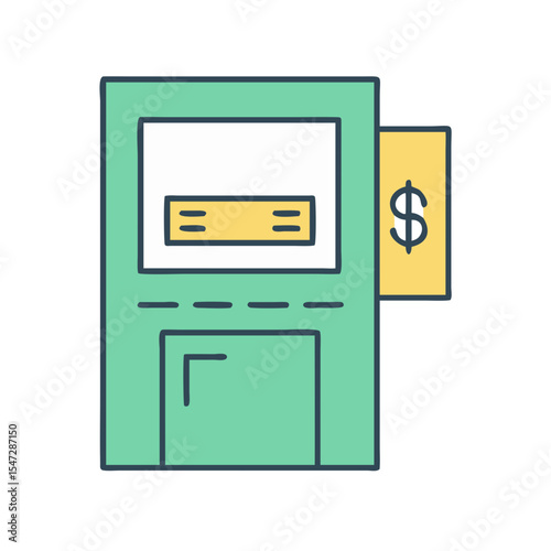 Illustration of an automated teller machine dispensing cash with a dollar sign