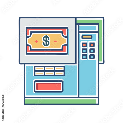 Colorful line art illustration of an Automated Teller Machine cash dispenser