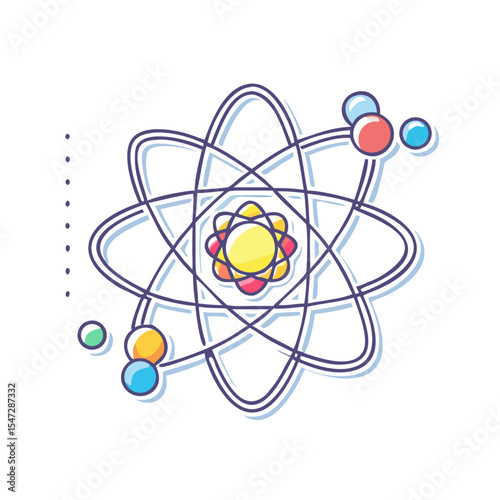 Colorful Atom Model Representing Scientific Concepts, Physics, and Chemistry Principles