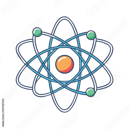 Atom Icon Representing Science and Technology with Electrons and Nucleus Vector
