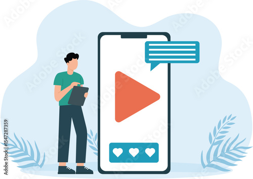 Video Comment,Template colorful multimedia frame. Mockup live stream window, player
