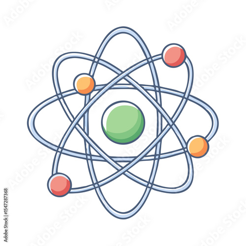 Colorful and Stylized Atom Model Depicting Core Nucleus and Orbiting Electrons