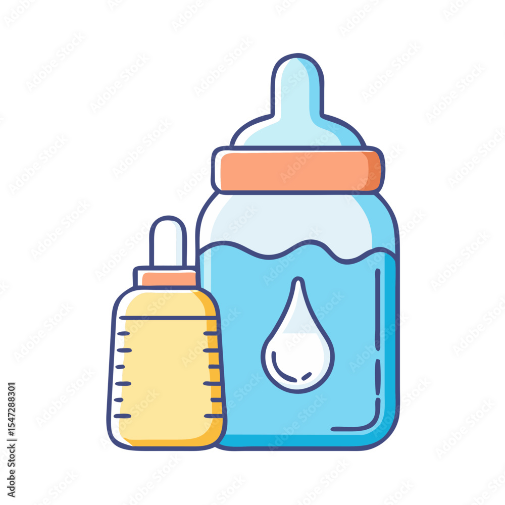 Illustration of a Baby Bottle and Medicine Dropper for Infant Care Illustration of a Baby Bottle and Medicine Dropper for Infant Care