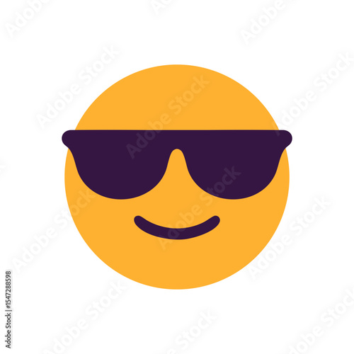 Cool emoji face wearing dark sunglasses with a confident smile, flat style representing attitude, fun, summer, and chill vibes.

