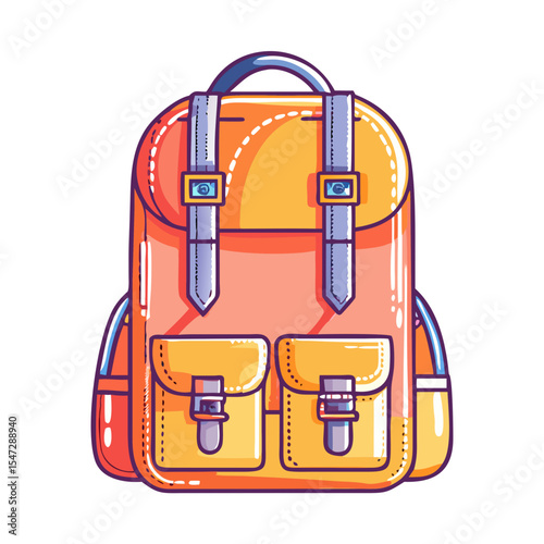 Stylized orange backpack with front pockets and adjustable straps for everyday carry
