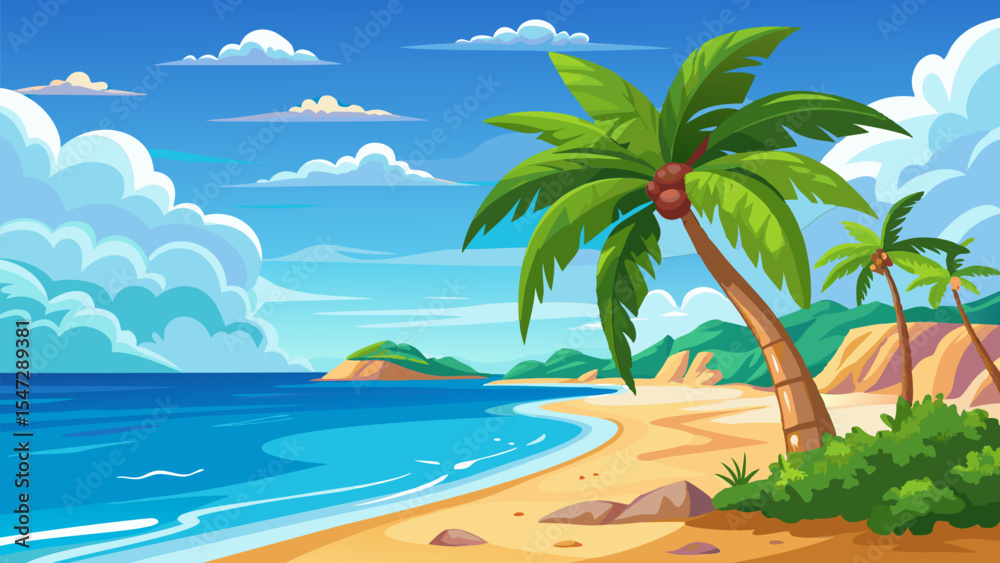 Fototapeta premium Tropical Beach Paradise. Palm Trees. Ocean. and Sandy Shores