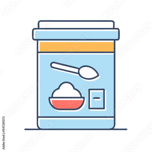 Protein Powder Container with Scoop and Serving Suggestion Illustration