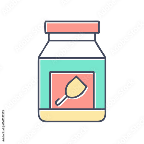 Colorful Jar of Homemade Fruit Preserves with Label Icon Illustration