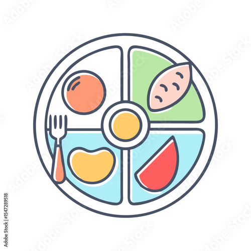 Balanced Meal Plate with Food Groups Representing Healthy Eating Habits