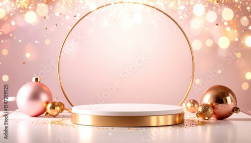 Festive display of elegant holiday ornaments studio setting digital art warm ambient lighting eye-level view celebratory concept