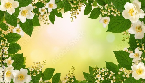 Floral frame background with white blossoms nature scene digital artwork soft lighting close-up serenity