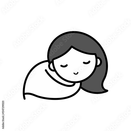 simple lined girl sleeping doodle style vector art.