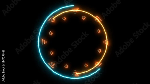 Star magic light with triangle and circle light rolling all around on the black screen