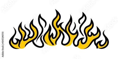 Cartoon Yellow Flames on a Black Background Graphic Illustration of Fire Hot and Burning Isolated and Simple Design