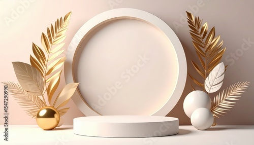 Elegant circular display with gold accents studio setting product showcase minimalist environment eye-level view contemporary design aesthetic