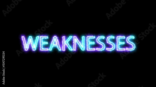 Glowing Neon Text on Black Background Highlighting Weaknesses Concept